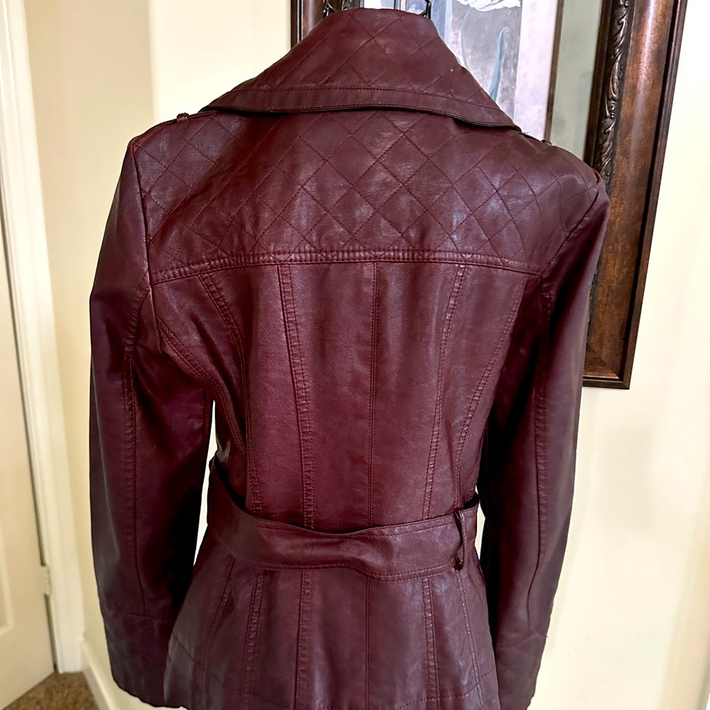 Guess Faux Leather Asymmetrical Belted Jacket - Size M